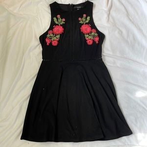 Forever 21 black velvet halter neck dress with beautiful embroidered roses